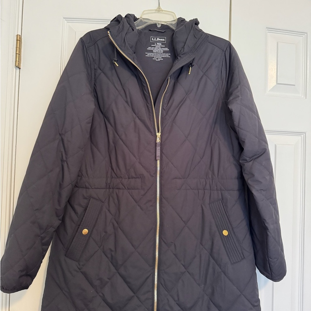 L.L. Bean Women's Puffer Coat - Dark Gray with Gold Accents